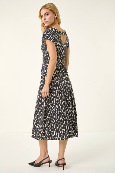 Roman Black Abstract Spot Print Back Detail Dress