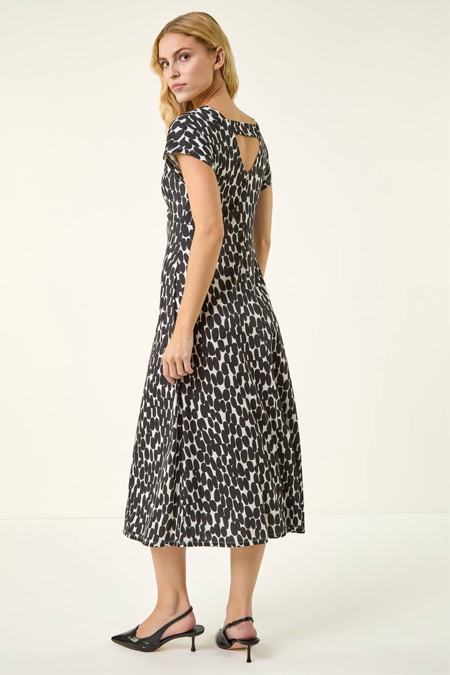 Roman Black Abstract Spot Print Back Detail Dress