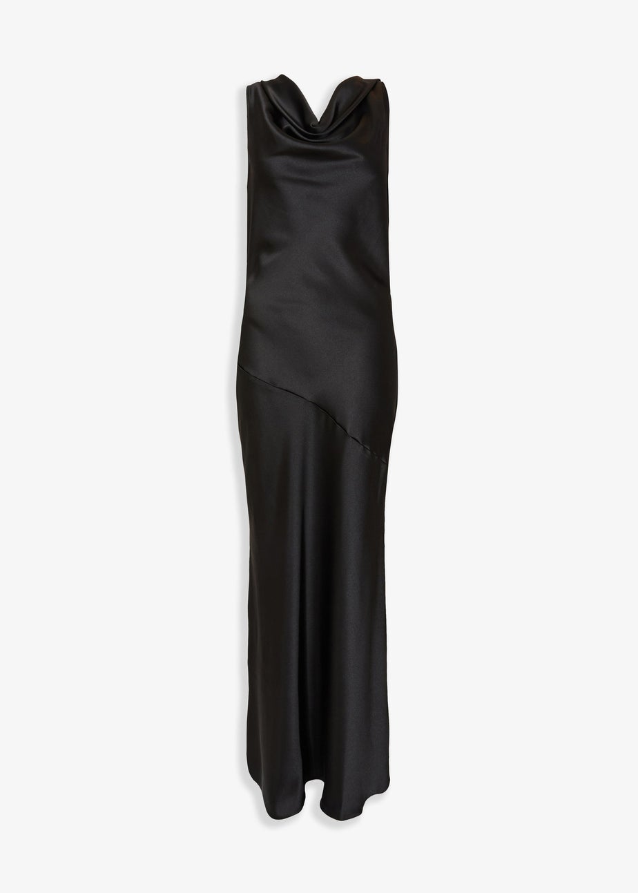 Quiz Black Satin Cowl Neck Maxi Dress