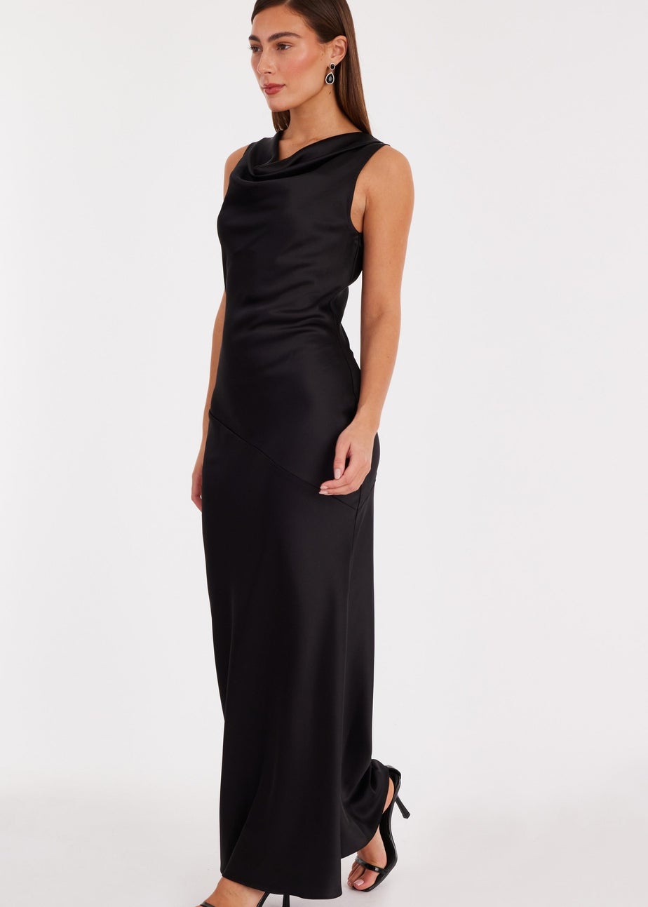 Quiz Black Satin Cowl Neck Maxi Dress