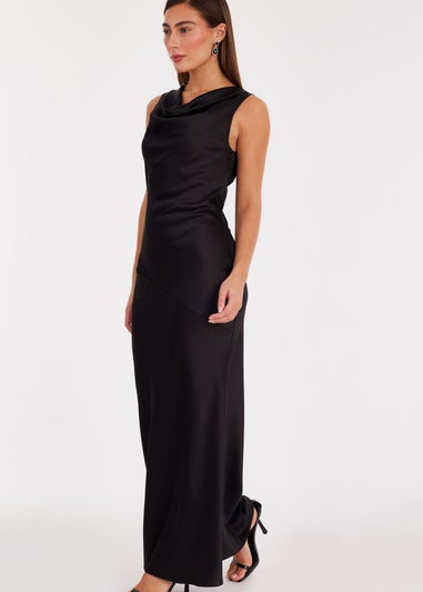 Quiz Black Satin Cowl Neck Maxi Dress