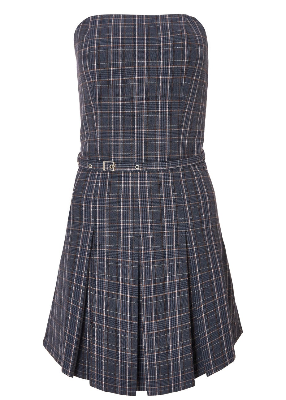 Quiz Blue Check Woven Strapless Mini Dress