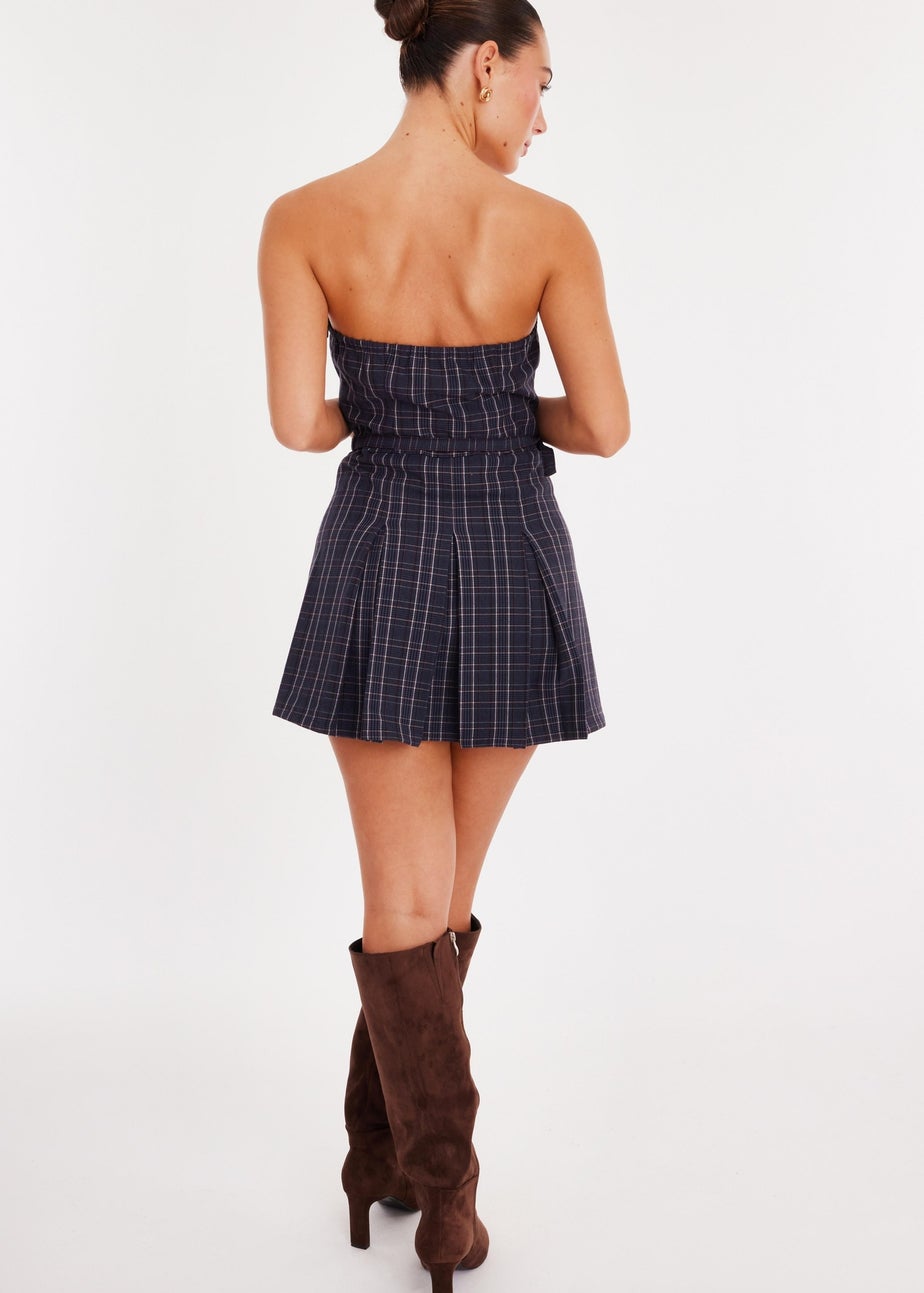 Quiz Blue Check Woven Strapless Mini Dress