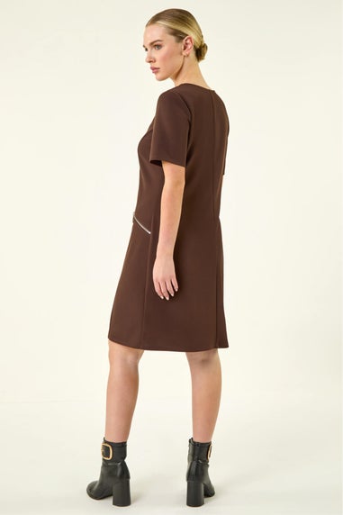 Roman Chocolate Petite Zip Pocket Stretch Dress