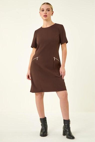 Roman Chocolate Petite Zip Pocket Stretch Dress
