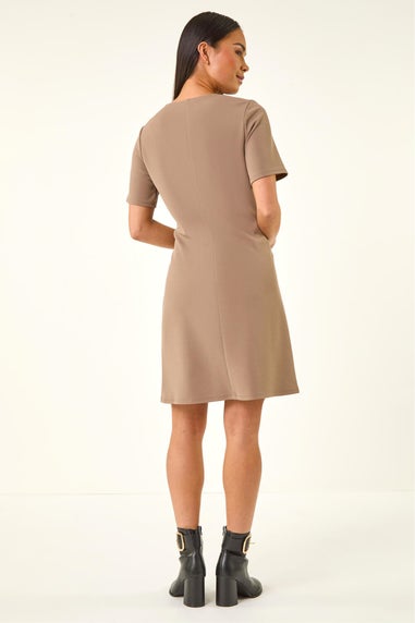 Roman Taupe Petite Zip Pocket Stretch Dress