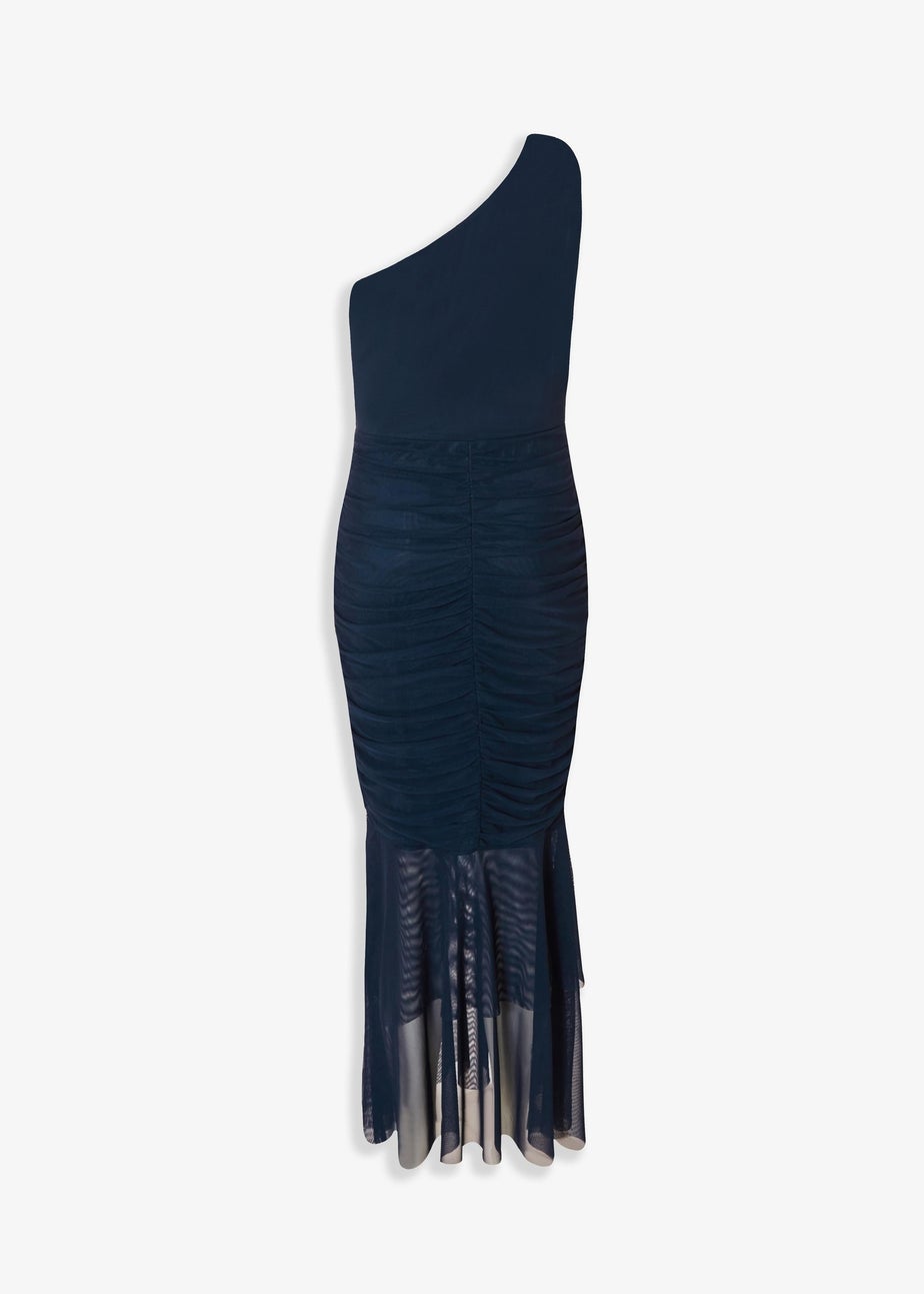 Quiz Navy Mesh One Shoulder Midaxi Dress