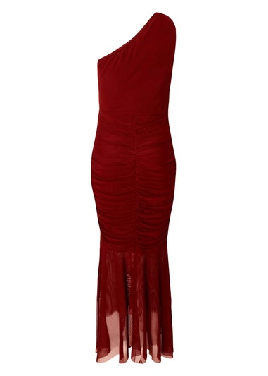 Quiz Burgundy Mesh One Shoulder Midaxi Dress