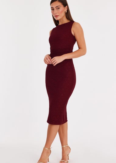 Quiz Burgundy Lace Ruched Midaxi Dress