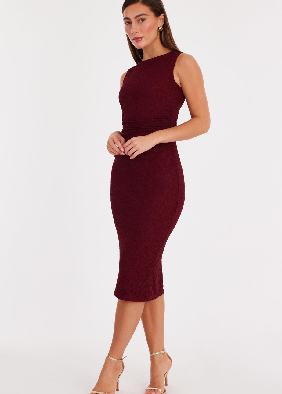 Quiz Burgundy Lace Ruched Midaxi Dress