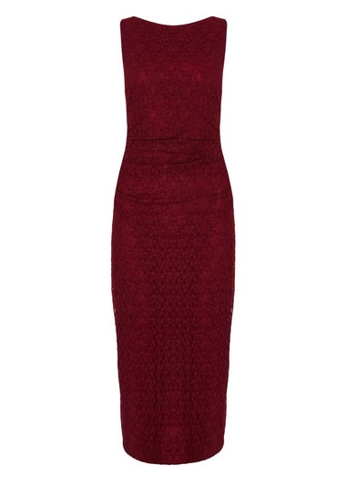 Quiz Burgundy Lace Ruched Midaxi Dress