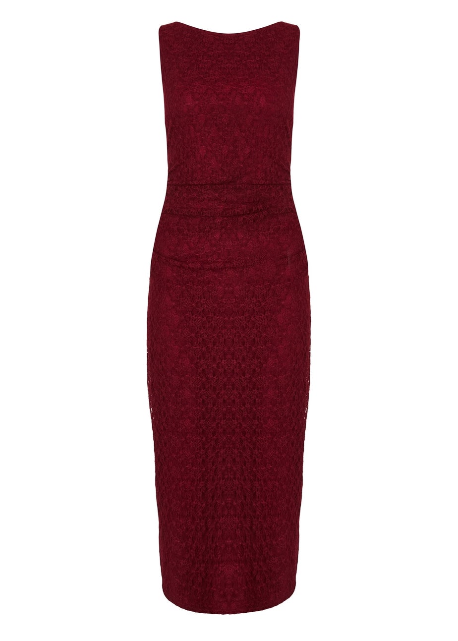 Quiz Burgundy Lace Ruched Midaxi Dress