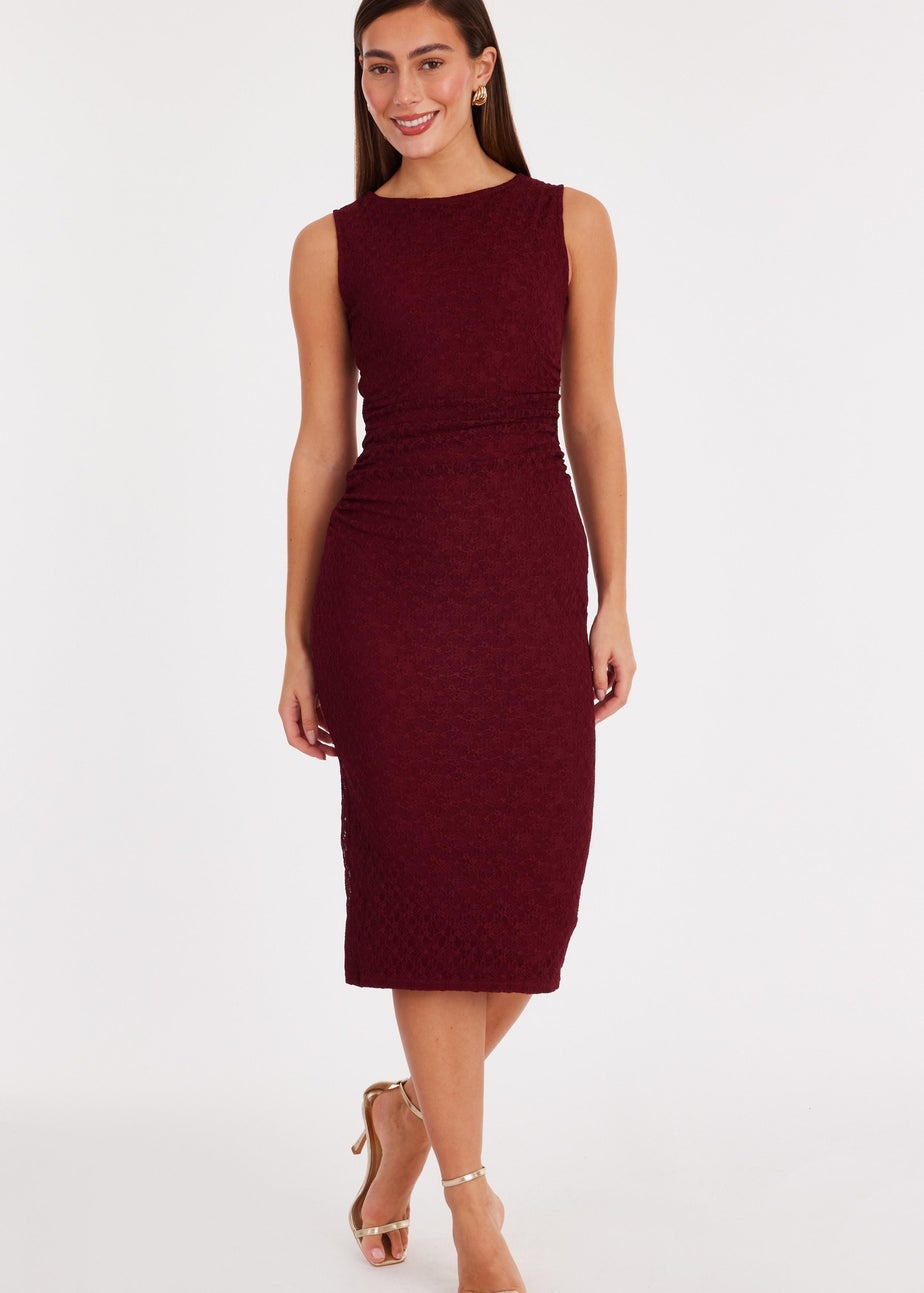 Quiz Burgundy Lace Ruched Midaxi Dress