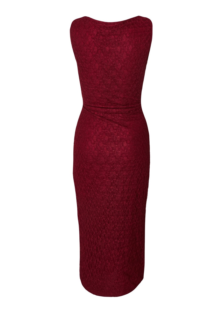 Quiz Burgundy Lace Ruched Midaxi Dress