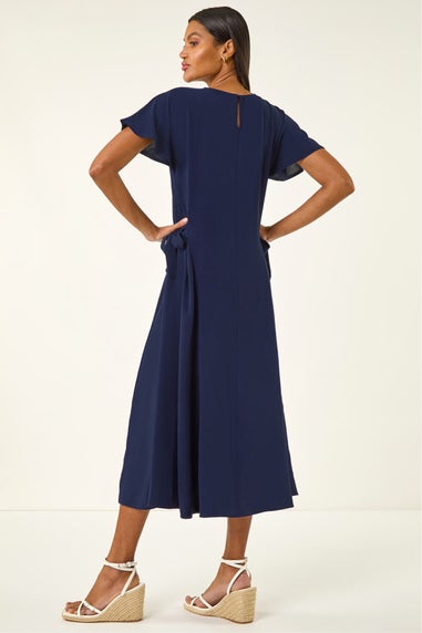 Roman Navy Side Tie Detail Midi Dress