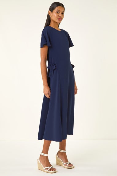 Roman Navy Side Tie Detail Midi Dress