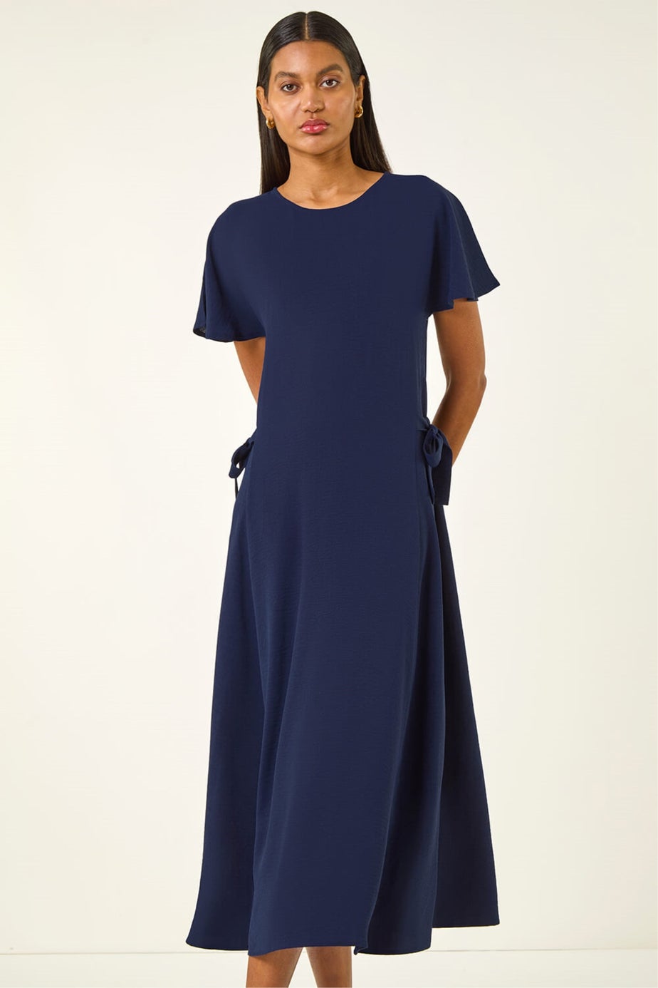 Roman Navy Side Tie Detail Midi Dress