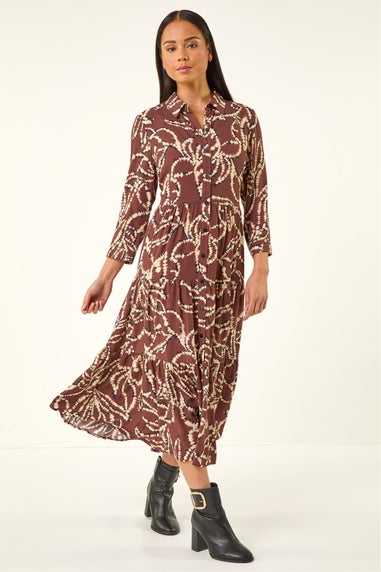 Roman Chocolate Petite Tiered Midi Dress