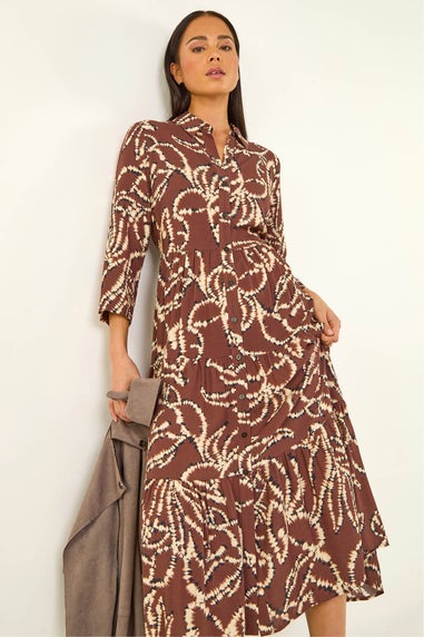 Roman Chocolate Petite Tiered Midi Dress