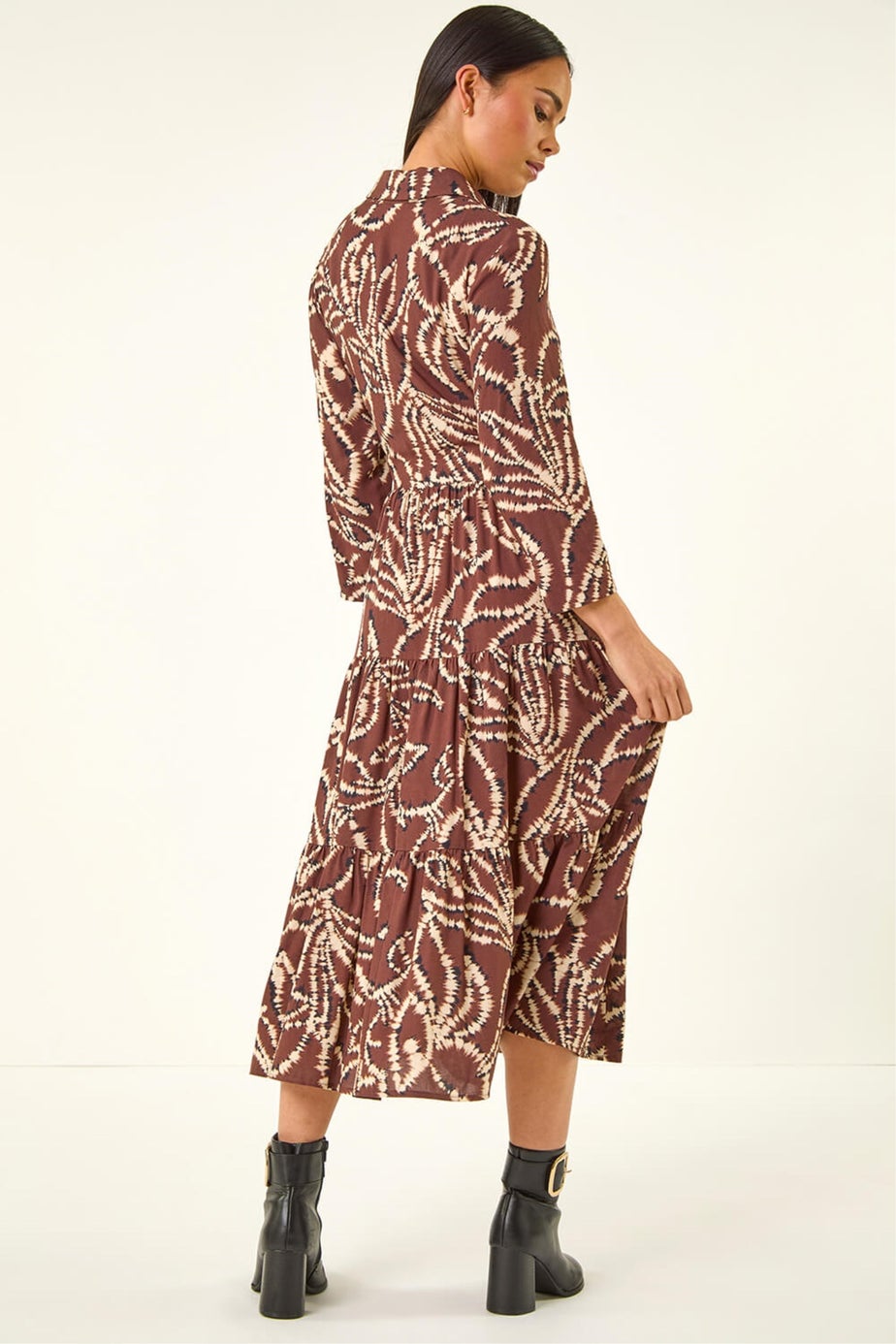 Roman Chocolate Petite Tiered Midi Dress