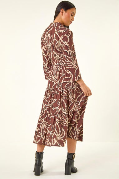 Roman Chocolate Petite Tiered Midi Dress