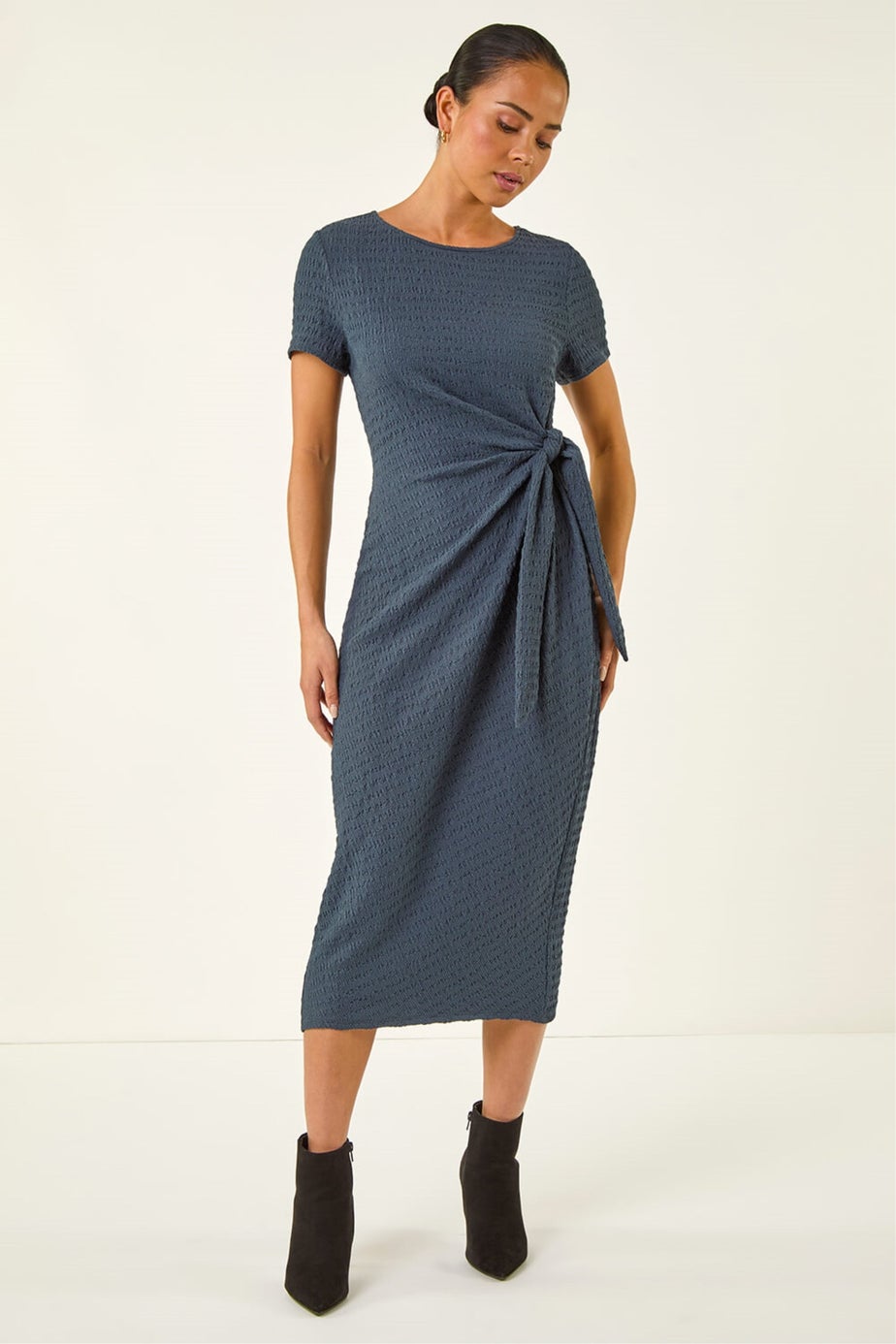 Roman Grey Petite Textured Tie Side Dress