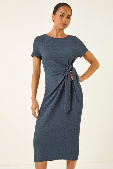 Roman Grey Petite Textured Tie Side Dress