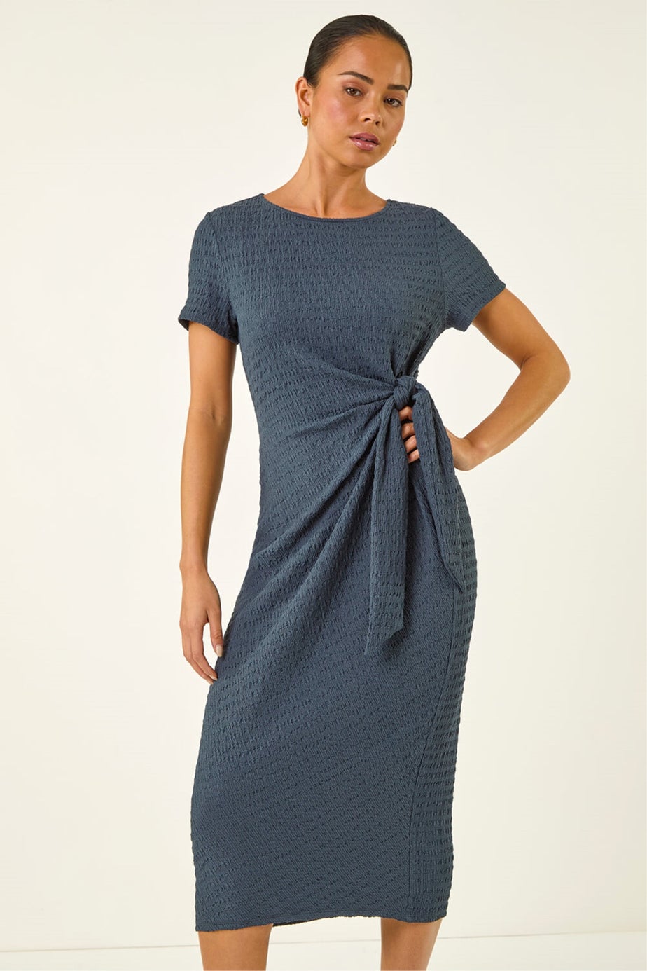 Roman Grey Petite Textured Tie Side Dress