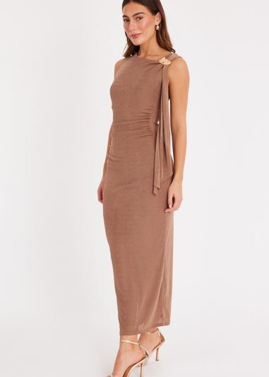 Quiz Stone One Shoulder Sash Detail Midaxi Dress