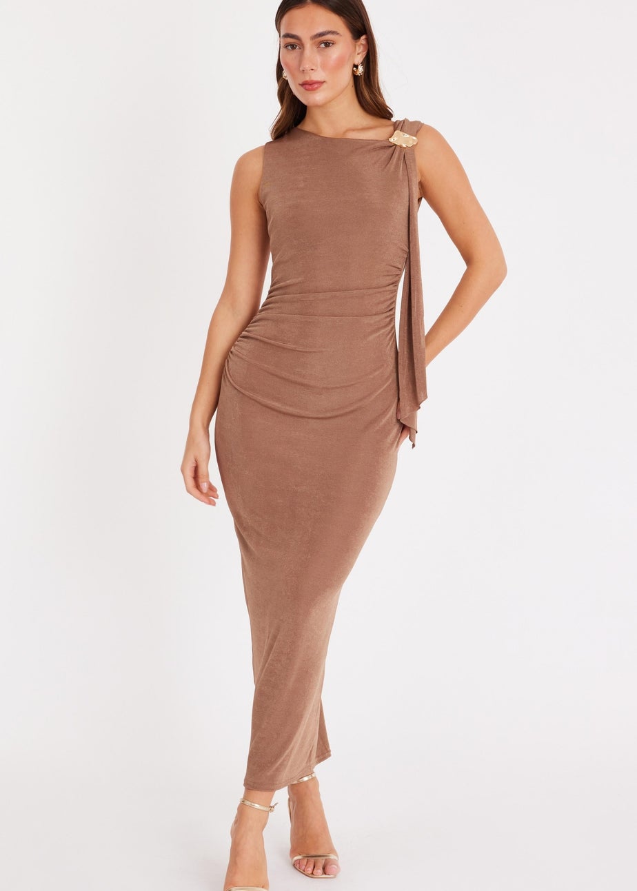 Quiz Stone One Shoulder Sash Detail Midaxi Dress