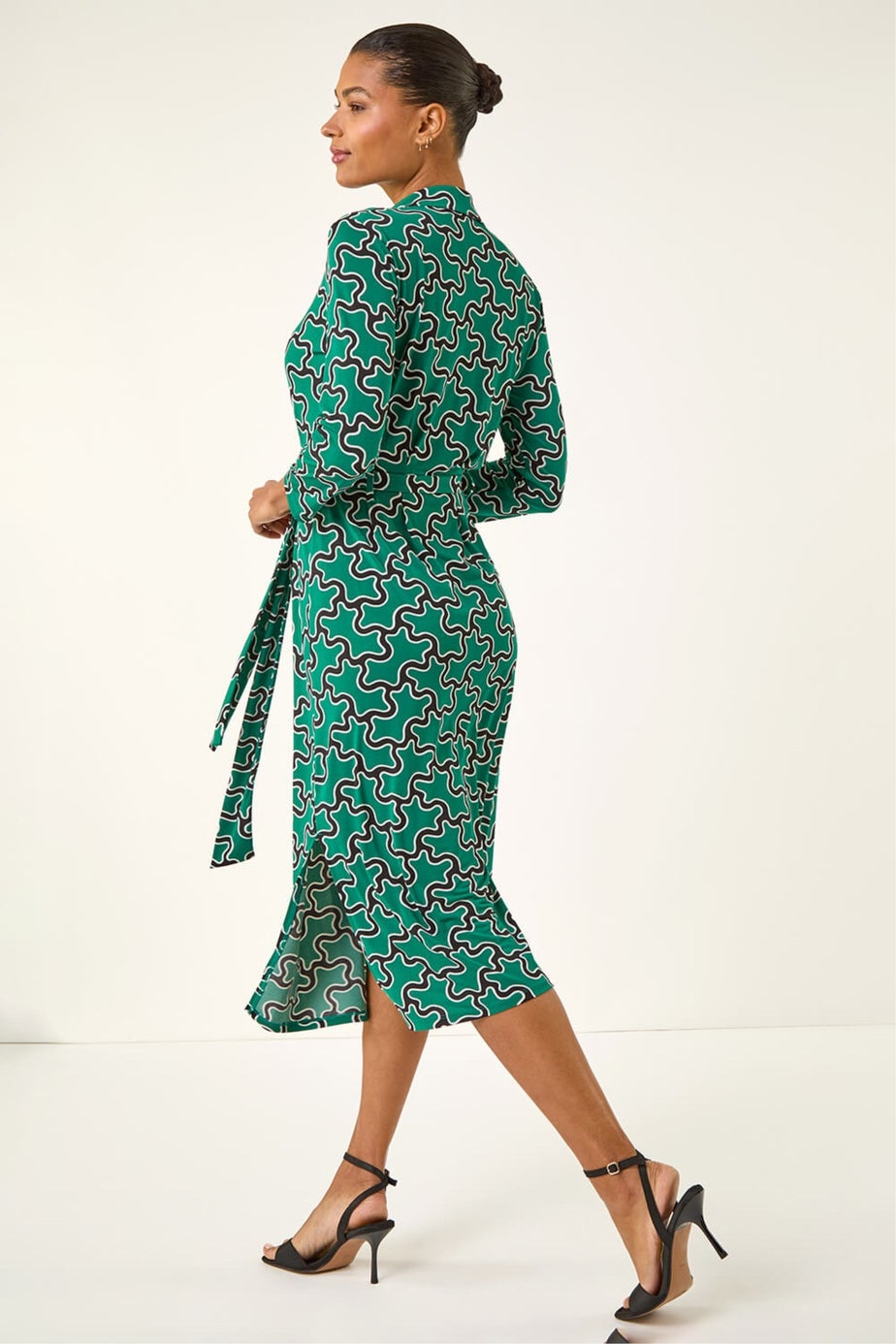 Roman Green Abstract Buttoned Shirt Dress