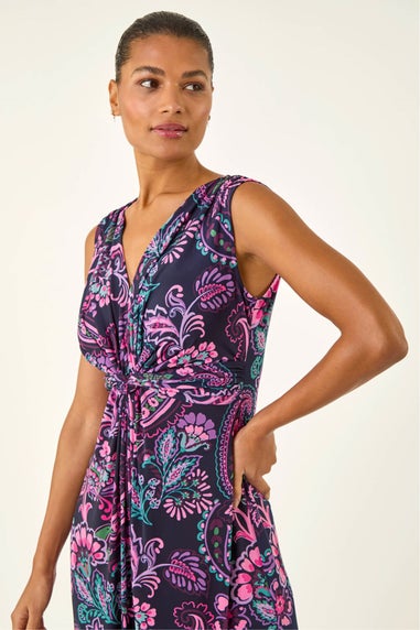 Roman Pink Paisley Twist Front Maxi Dress