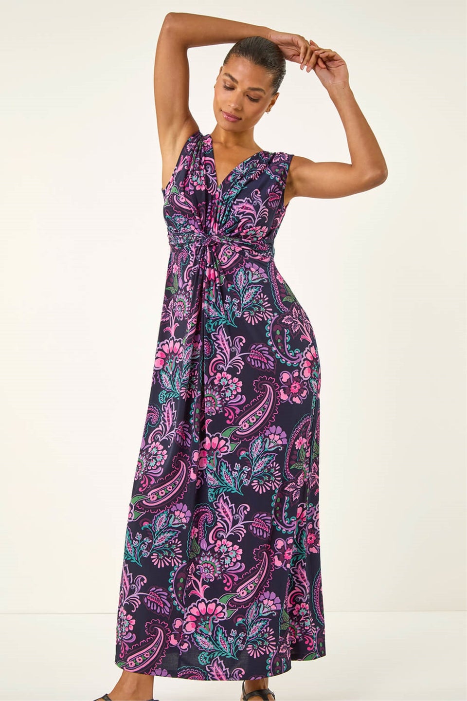Roman Pink Paisley Twist Front Maxi Dress