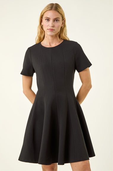 Roman Black Panel Flared Stretch Dress