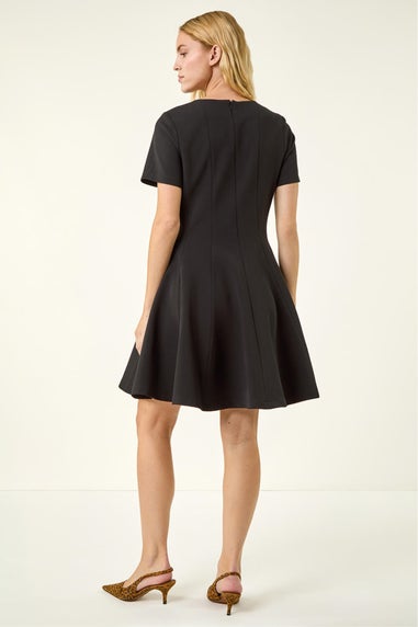 Roman Black Panel Flared Stretch Dress