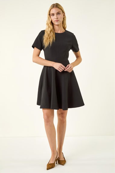 Roman Black Panel Flared Stretch Dress