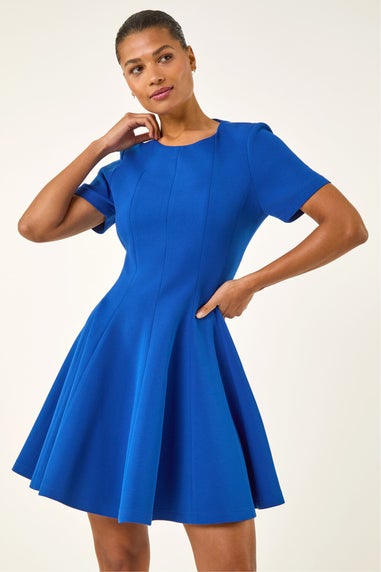 Roman Royal Blue Panel Flared Stretch Dress