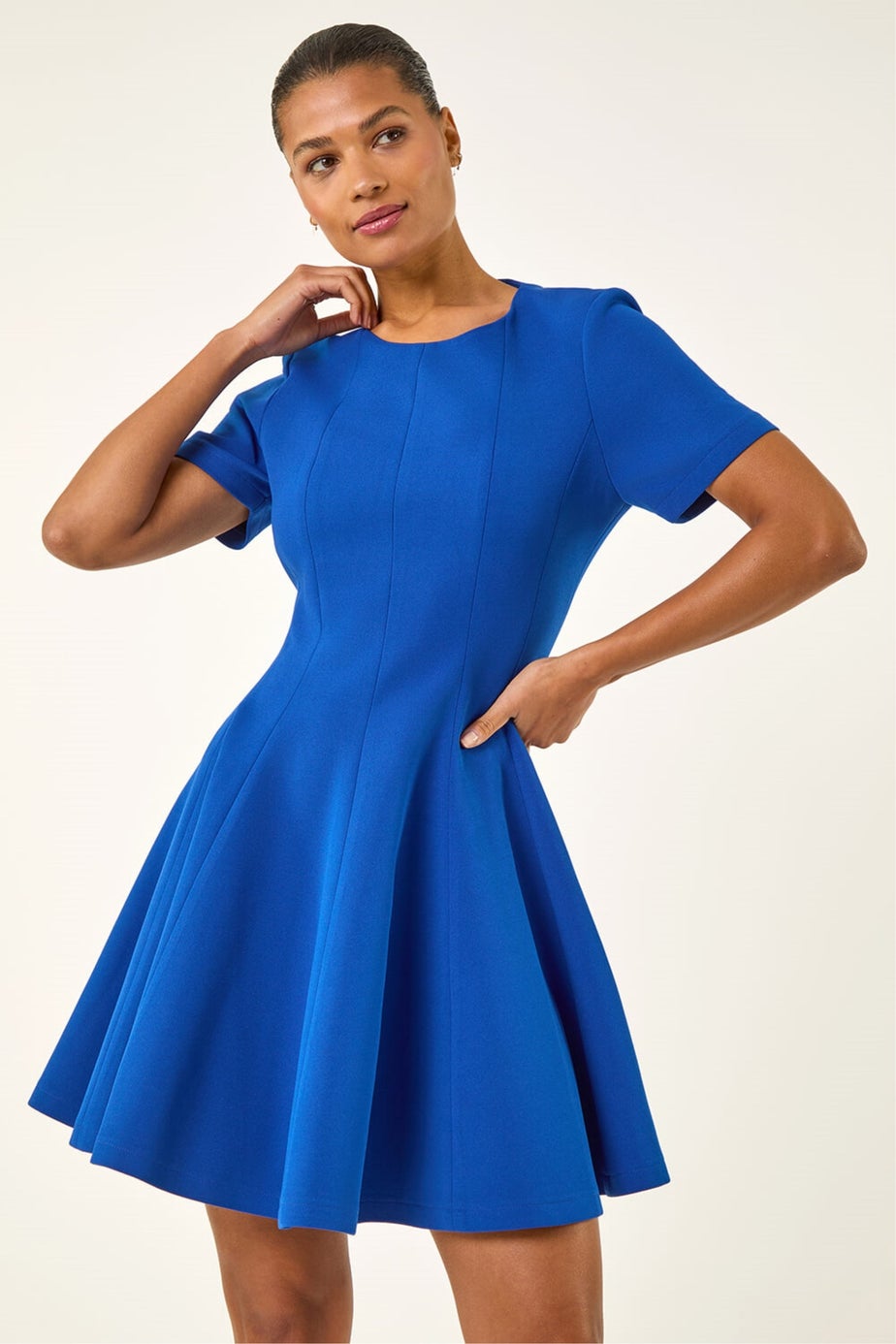 Roman Royal Blue Panel Flared Stretch Dress