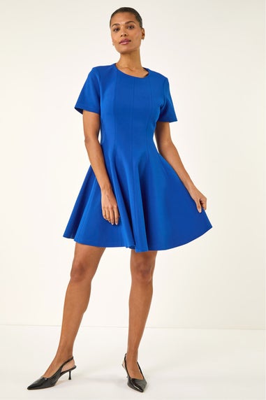 Roman Royal Blue Panel Flared Stretch Dress