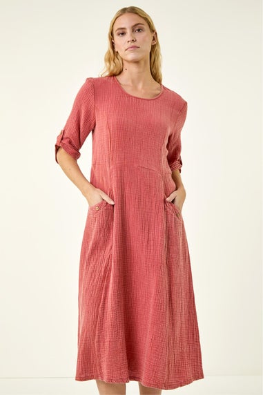 Roman Red Textured A-Line Midi Dress