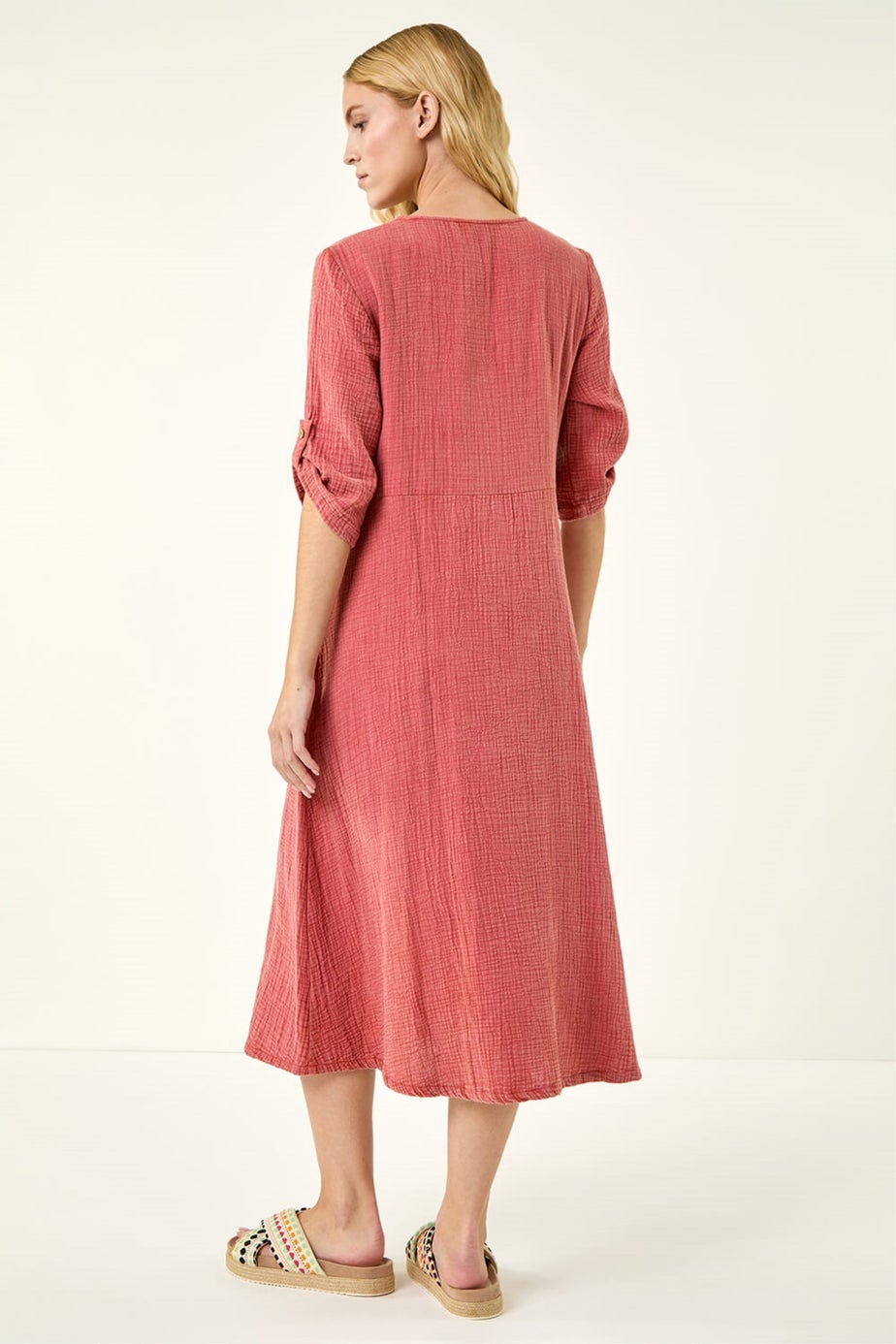 Roman Red Textured A-Line Midi Dress
