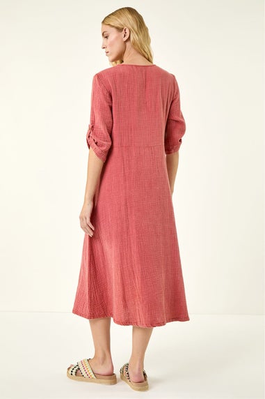 Roman Red Textured A-Line Midi Dress