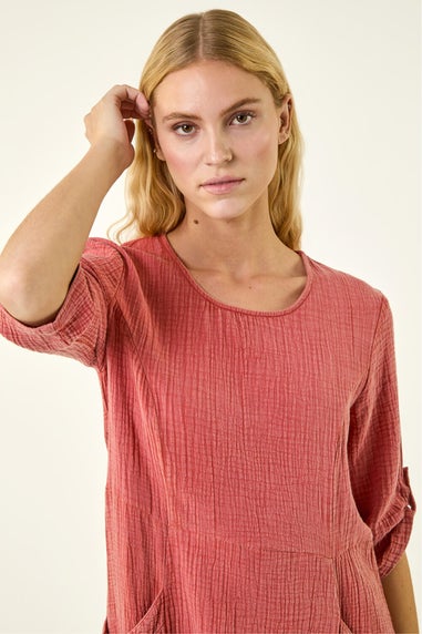 Roman Red Textured A-Line Midi Dress