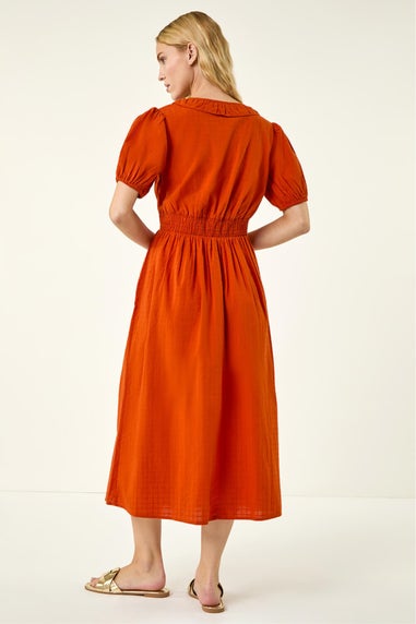 Roman Orange Textured Frill Midi Dress