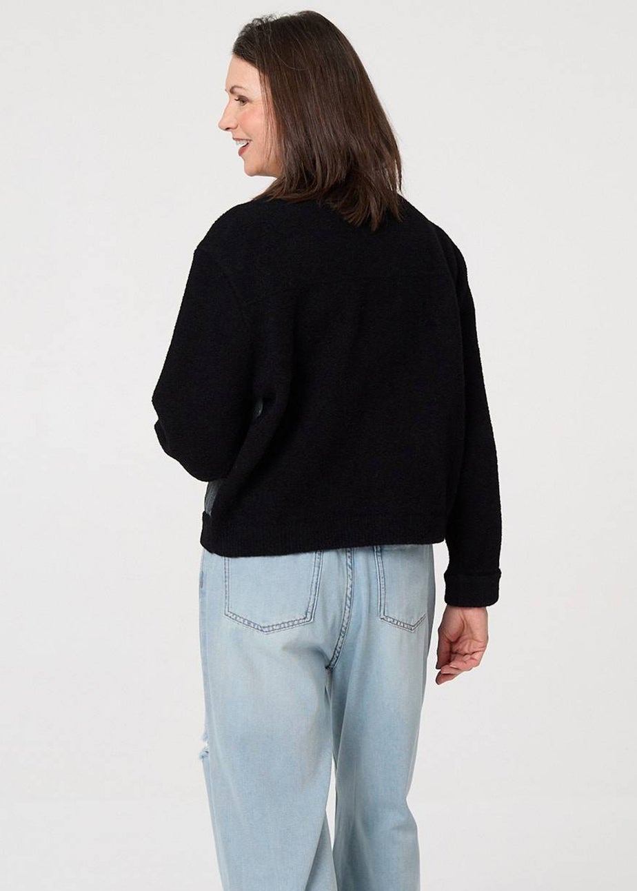 Izabel London Black Denim Contrast Texture Boxy Jacket