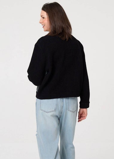 Izabel London Black Denim Contrast Texture Boxy Jacket