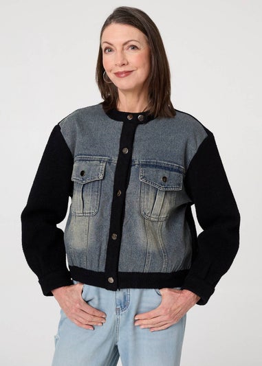 Izabel London Black Denim Contrast Texture Boxy Jacket