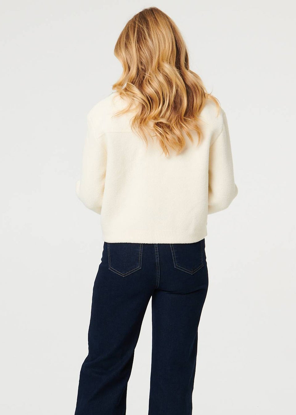 Izabel London Cream Denim Contrast Texture Boxy Jacket