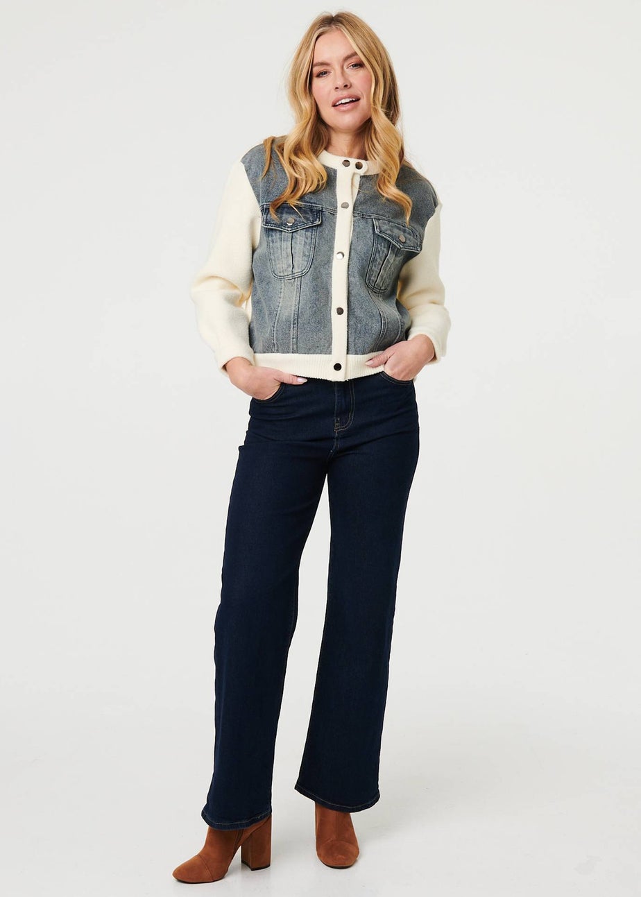 Izabel London Cream Denim Contrast Texture Boxy Jacket