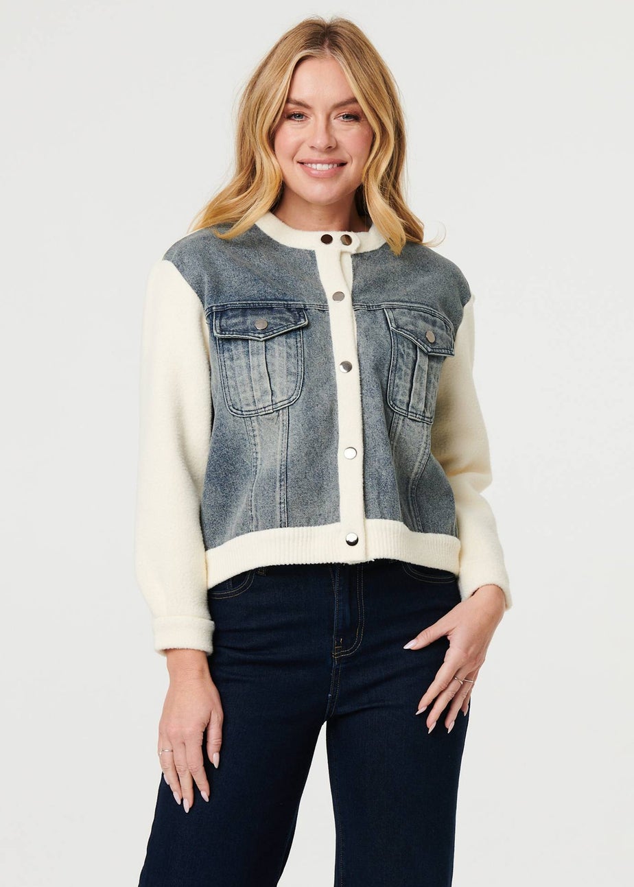 Izabel London Cream Denim Contrast Texture Boxy Jacket